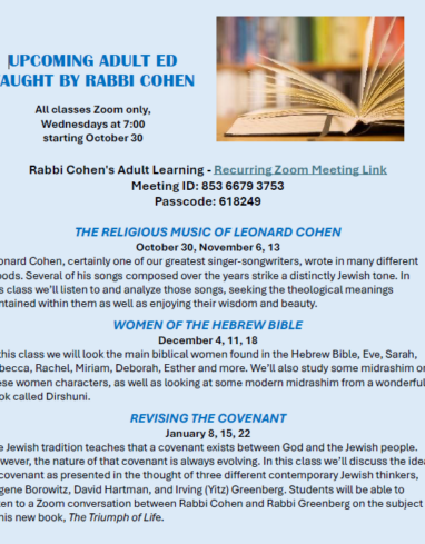 Adult Ed with Rabbi Cohen flyer with book image larger font v5